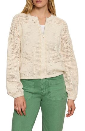 Sanctuary Daily Escape Flower Knit Front Zip Sweater in Collagen White at Nordstrom, Size Xx-Large P