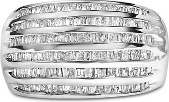 House of Brilliance Silver 1.0 Cttw Channel Set Baguette Diamond 6-Row Domed Cocktail Ring