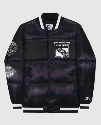 Starter Mens New York Rangers Down Fill Puffer Jacket In Black