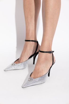 Versace Heeled Shoes With Shimmering Sequins, Womens, Silver