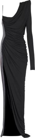 Balmain Gowns, female, Black, Size: XS Draped asymmetrical two-material dress