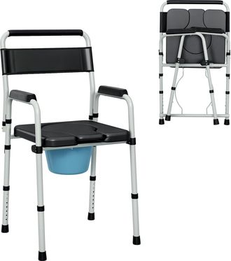 OEM Silla Con Inodoro Plegable Con Altura Ajustable Cubo Y Almohadillas Antideslizantes Carga 150 Kg Negro