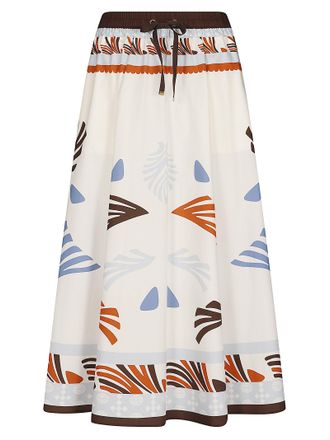 Herno Lightweight White Skirt With Abstract Print And Adjustable Waistband