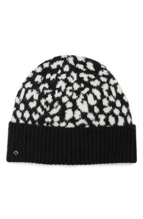 Kate Spade New York Leopard Beanie in Black/Cream at Nordstrom Rack