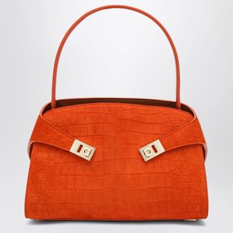 Ferragamo Orange Hug Soft M top-handle bag with crocodile effect
