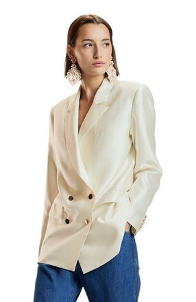 Cynthia Rowley Silk Wool Double Breasted Blazer in White at Nordstrom, Size X-Small