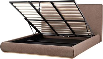 Beliani Cama Con Almacenaje Elegante De Tela Poli&eacute;ster Con Cabecero 180 X 200 Cm Muebles De Dormitorio Marr&oacute;n Oscuro Campagne