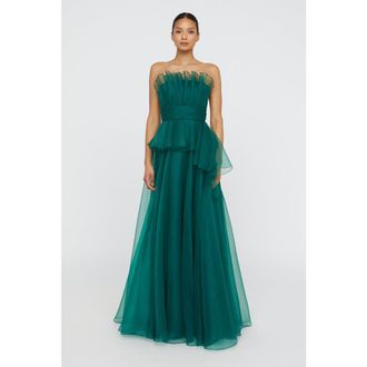 Theia Georgia Fan Bodice Gown in Emerald at Nordstrom, Size 10