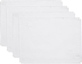 Solino Home Linen Placemats Set of 4, 14 x 19 Inch for Dining Table, Holiday and Everyday Table Decor - Fringe in White at Nordstrom, Size Medium