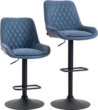 HOMCOM Bar Stools Set of 2, Adjustable Bar Chairs 360&deg; Swivel for Kitchen Coffee Blue