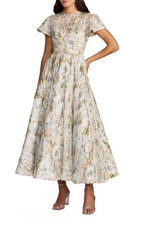 Mac Duggal Womens Multicolor Flutter Sleeve Sequin A-Line Midi Dress in Oyster Multi at Nordstrom, Size 12