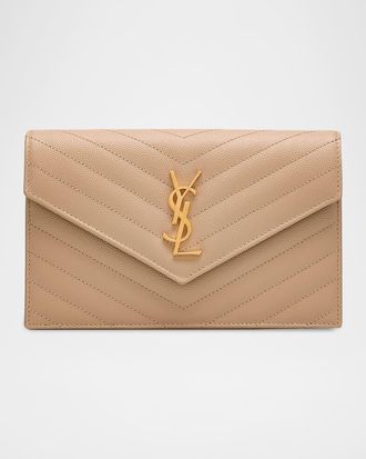 Saint Laurent Small YSL Wallet on Chain in Grain Leather