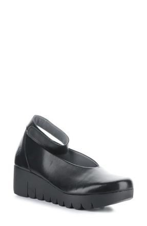 FLY London Vily Ankle Strap Platform Wedge Pump in 000 Black Burn at Nordstrom, Size 10-10.5Us