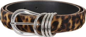 Semicouture Leopard Print Xiomara Oval Buckle Leather Belt