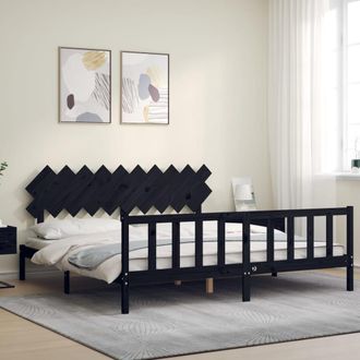 vidaXL Vidaxl - Estructura De Cama Con Cabecero Madera Maciza Negro 200x200 Cm