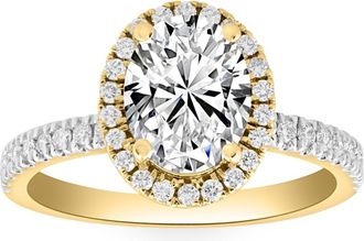 Pompeii3 2 1/2Ct Oval Diamond Halo Engagement Ring White, Yellow, or Rose Gold Lab Grown
