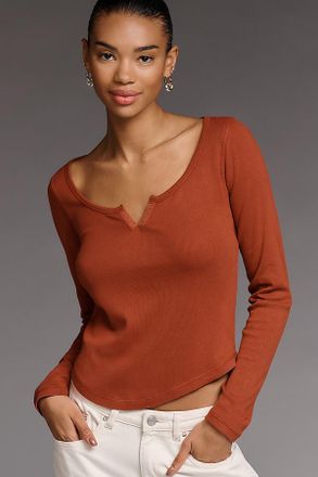 Pilcro Notched Long-Sleeve T-Shirt Top