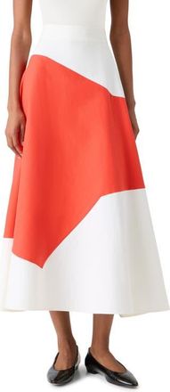 Akris Polygon Patch Poplin Midi Skirt in Ecru Vermillion at Nordstrom, Size 10