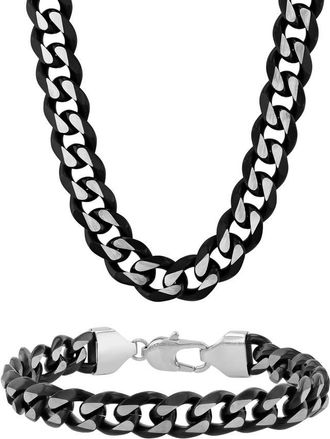 Robert Alton Black Finish Stainless Steel Chain and Bracelet Jewelry Set