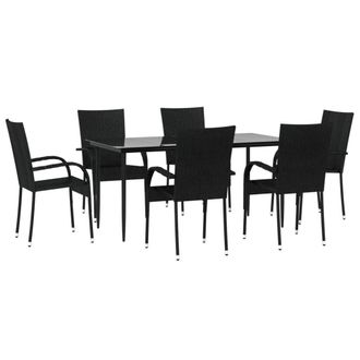 Berkfield Home Beautiful 7 Piece Garden Dining Set Black Poly Rattan