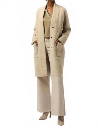 Joseph Ribkoff Feather Yarn Sweater Knit Coat In Almond