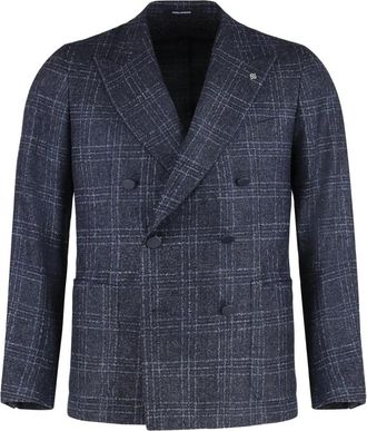 Tagliatore Double-Breasted Geruit Blazer - Heren - Business blazers - Blauw - XL - Wol - Kostuums