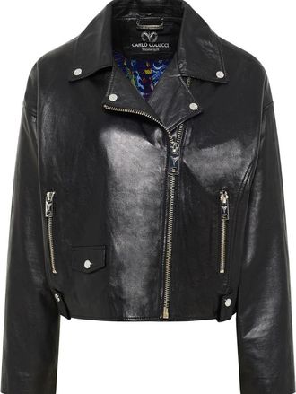 Carlo Colucci Oversize Biker Leren Jas - Dames - Leren en Su&egrave;de Jassen - Zwart - L - Leer - Jassen