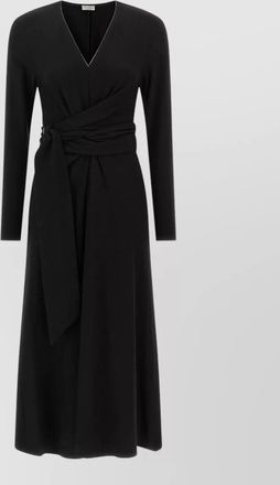 Brunello Cucinelli virgin wool v-neck wrap midi dress