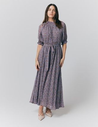 Ghost London Effie Georgette Ditsy Midi Dress in Purple Dot Flowers at Nordstrom, Size 4