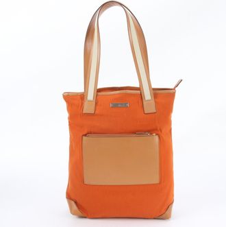 Gucci Brown Orange Leather Canvas Shoulder Bag Tote Bag (Pre-Owned)