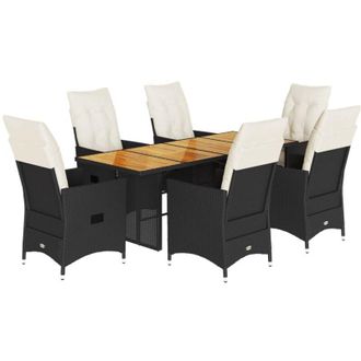 vidaXL Set De Comedor De Jard&iacute;n 7 Pzas Y Cojines Rat&aacute;n Sint&eacute;tico Negro Vidaxl