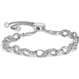 House of Brilliance Silver 1/2 Cttw Diamond Infinity Link Bolo Bracelet in White at Nordstrom