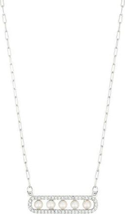 Adornia Pavé Faux Pearl Bar Pendant Necklace in White/Silver at Nordstrom Rack