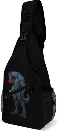 Generic Werewolf with Rose Mens Crossbody Chest Sling Bag for Travel Hiking Lightweight Shoulder Bags with Small Side