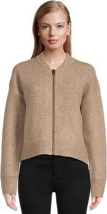Michael Stars Lidia Cropped Bomber Jacket Womens Sweater Dark Oatmeal : LG (US 8-10), Acrylic/Elastane/Polyester