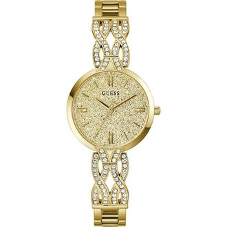 Guess Coral Glitter & Crystal Goldtone Bracelet Watch, 32mm at Nordstrom