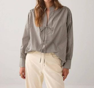 Summum Striped Tie-Neck Blouse In Green