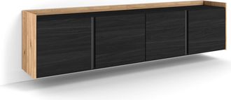 Skraut Home Skraut Home - Mueble Tv, Televisi&oacute;n, Muebles De Sal&oacute;n, Almacenaje, 207x35x50 Cm, Para Tv Hasta 80, Colgado, Suspendido, Estilo Moderno, Negro Y Roble