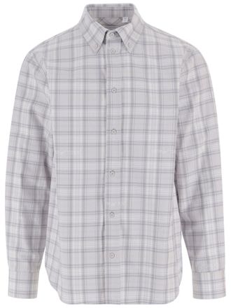 Off-white Checkered Cotton Shirt with Classic Collar and Adjustable Cuffs