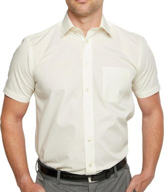 Double TWO Double Two Mens Short Sleeve Cream Classic fit Cotton Blend Shirt