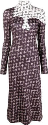 Rokh two-tone monogram midi dress - women - Polyester - M - Brown