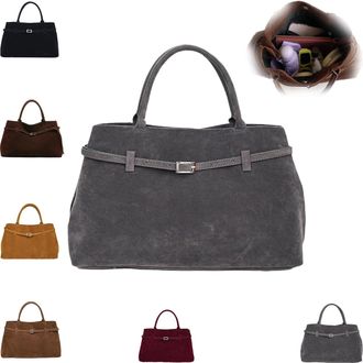 Generic Faux Suede Tops Handles Totes Bag for Women,Larges Capacity Top Handles Satchel Handbags, Womens Large Brown Faux Suede Top-Handle Work Handbag (Gray,
