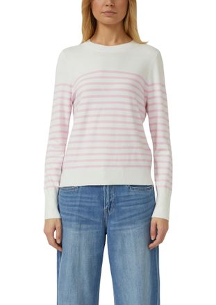s.Oliver Rundhalspullover S.OLIVER, Damen, Gr. 36, rose stripe, Obermaterial: 72% Viskose, 28% Polyester, gestreift, regular fit taillenbedeckt, Rundhals, Ripp