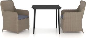 vidaXL Juego De Comedor De Jard&iacute;n 3 Piezas Con Cojines Marr&oacute;n Vidaxl