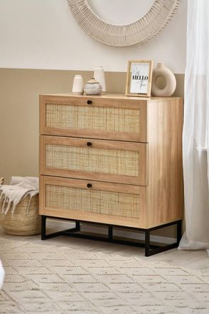 Julian Bowen Padstow Rattan 3 Drawer Chest in Light Oak