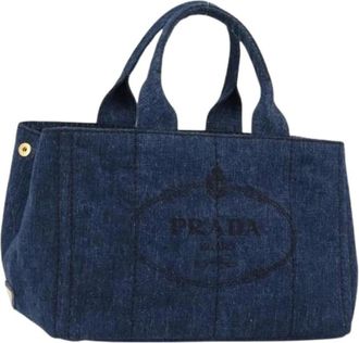 Prada Pre-owned Tote Bags, female, Blue, Size: ONE SIZE Pre-owned Vintage Canvas Tote Bag