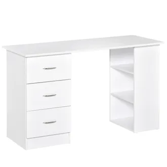 HOMCOM Scrivania Pc Con 3 Ripiani E 3 Cassetti In Legno Casa E Ufficio Bianca - Homcom