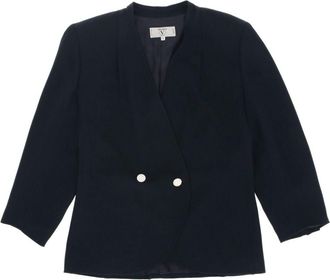 Valentino Garavani 1980 double-breasted jacket - women - Acetate/Viscose/Acetate/Cupro - 44 - Blue