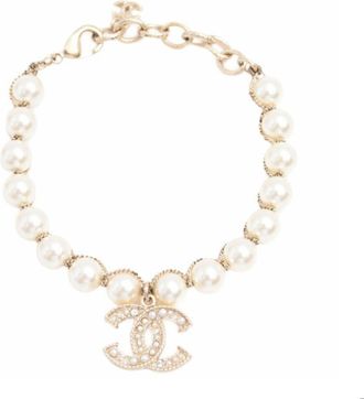 Chanel CC Logo Faux Pearl Bracelet Size S
