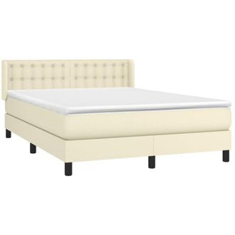 vidaXL Cama Box Spring Con Colch&oacute;n Cuero Sint&eacute;tico Crema 140x190 Cm Vidaxl
